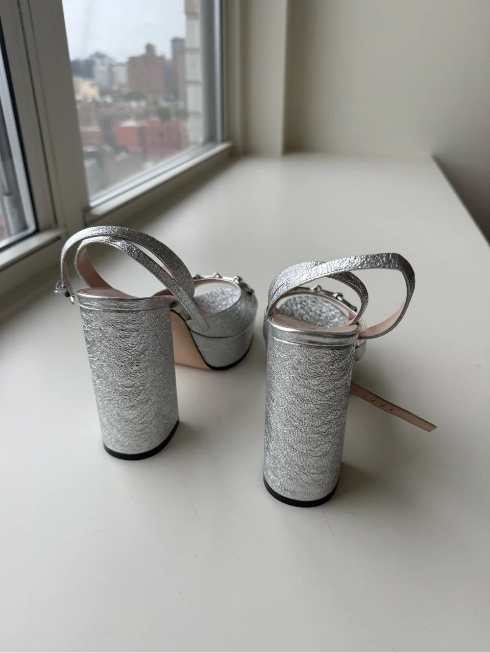 Gucci Silver Metallic Horsebit Platform Sandals - NWT NEVER WORN